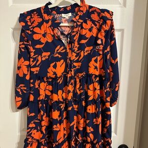 Umgee Orange and Navy Floral Dress